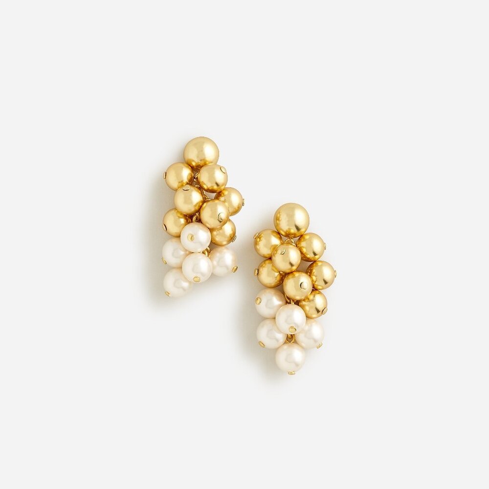 J. Crew Pearl and metallic ball cluster earrings